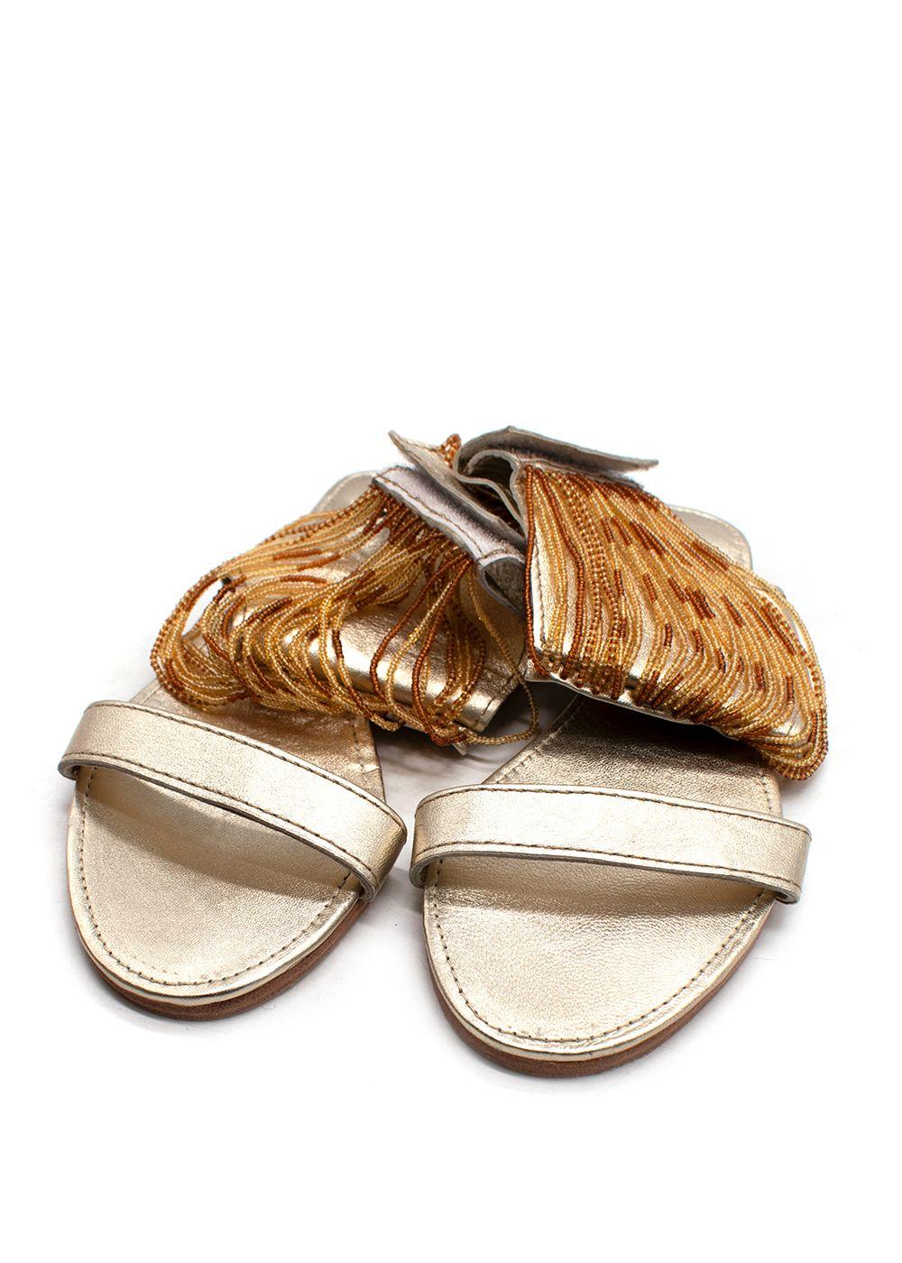 Anna Trzebinski Beaded Gladiator Nappa Leather Flat Sandals