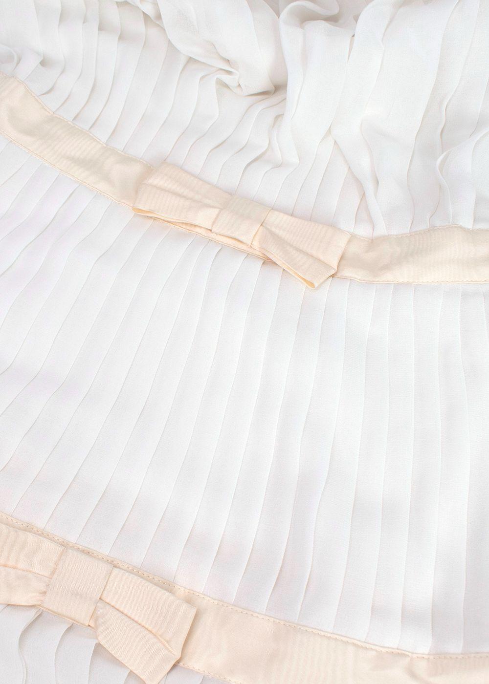 Alessandra Rich White Silk Plisse Dress With Bows