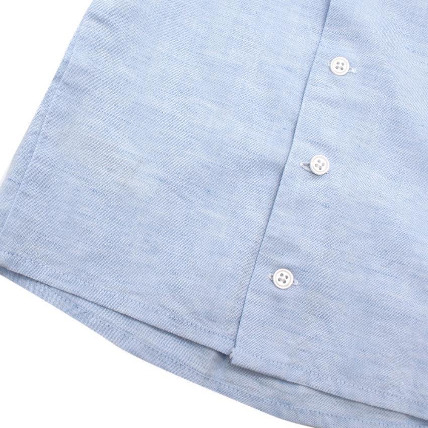 Paz Rodriguez Blue Cotton & Linen Short Sleeve Top
