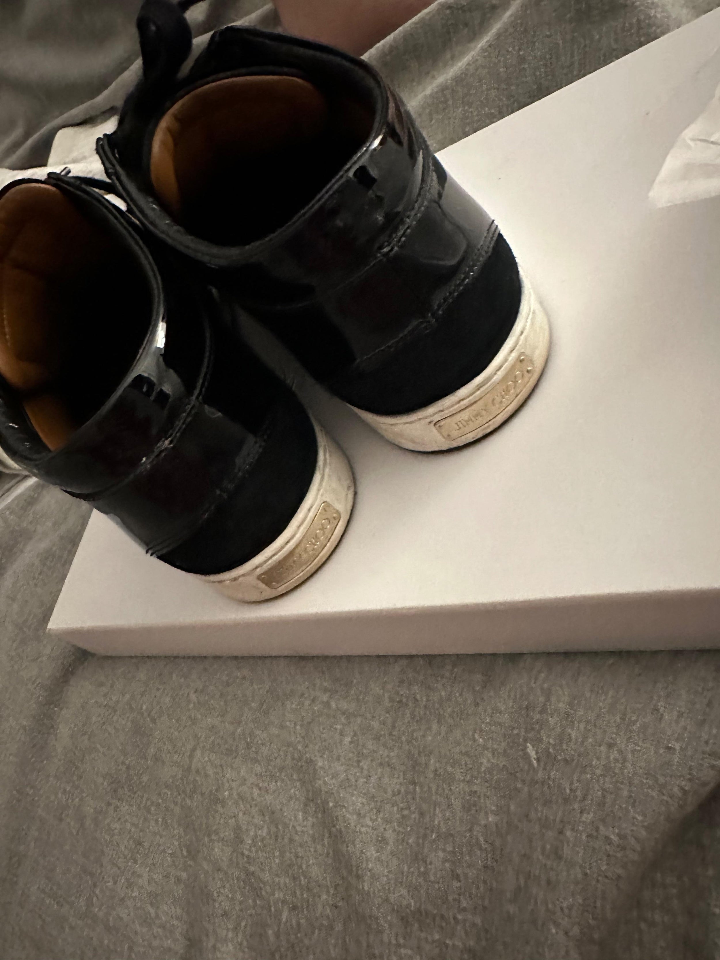Jimmy Choo Black Suede and Patent Leather Miami Trainers