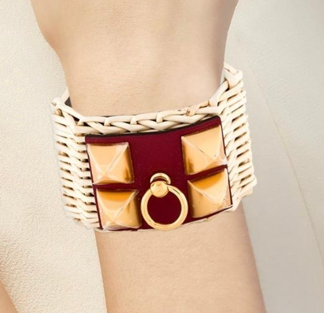 Hermes Raffia And Leather Picnic Cuff