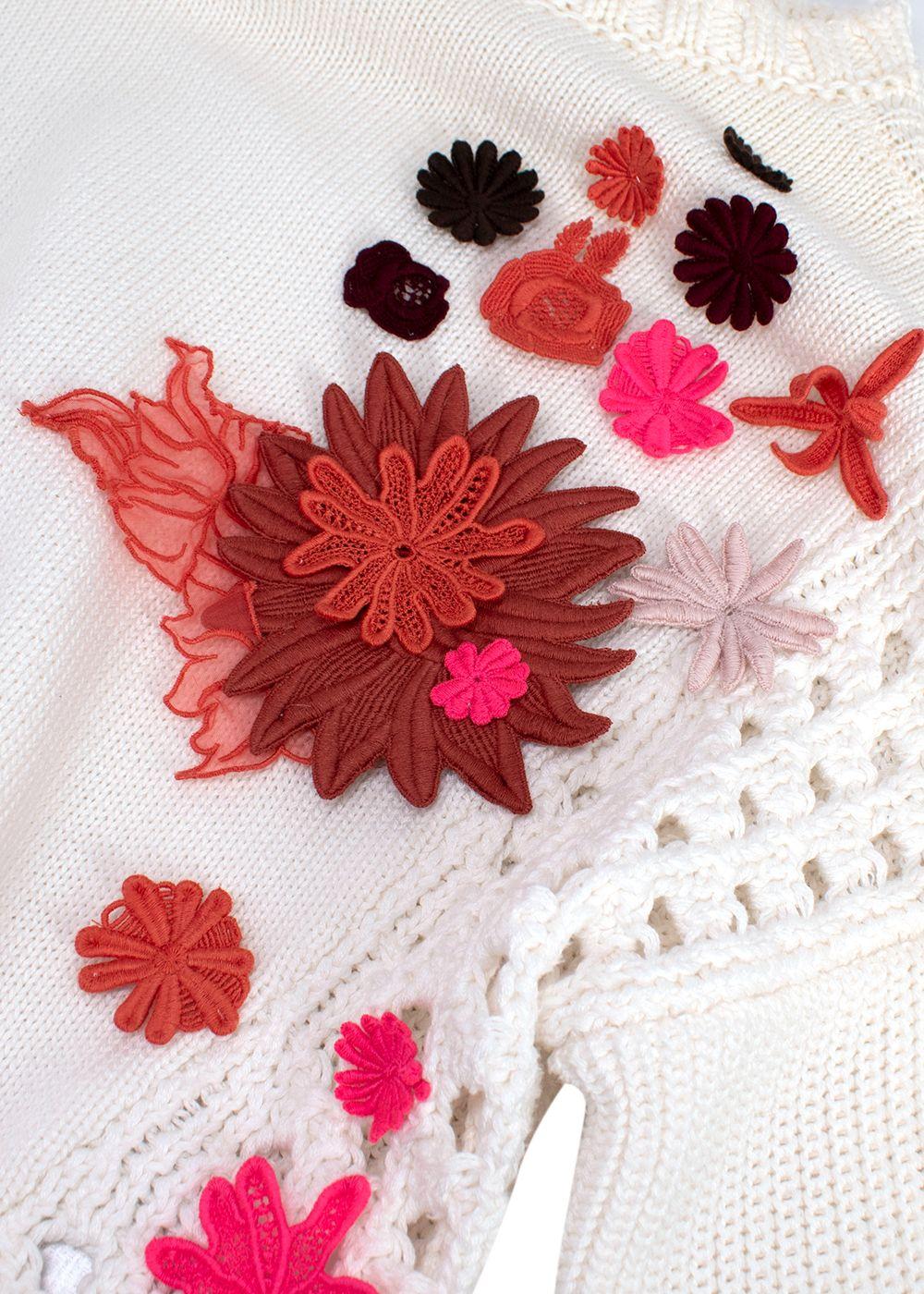 Valentino Ivory Floral Applique Cropped Jumper