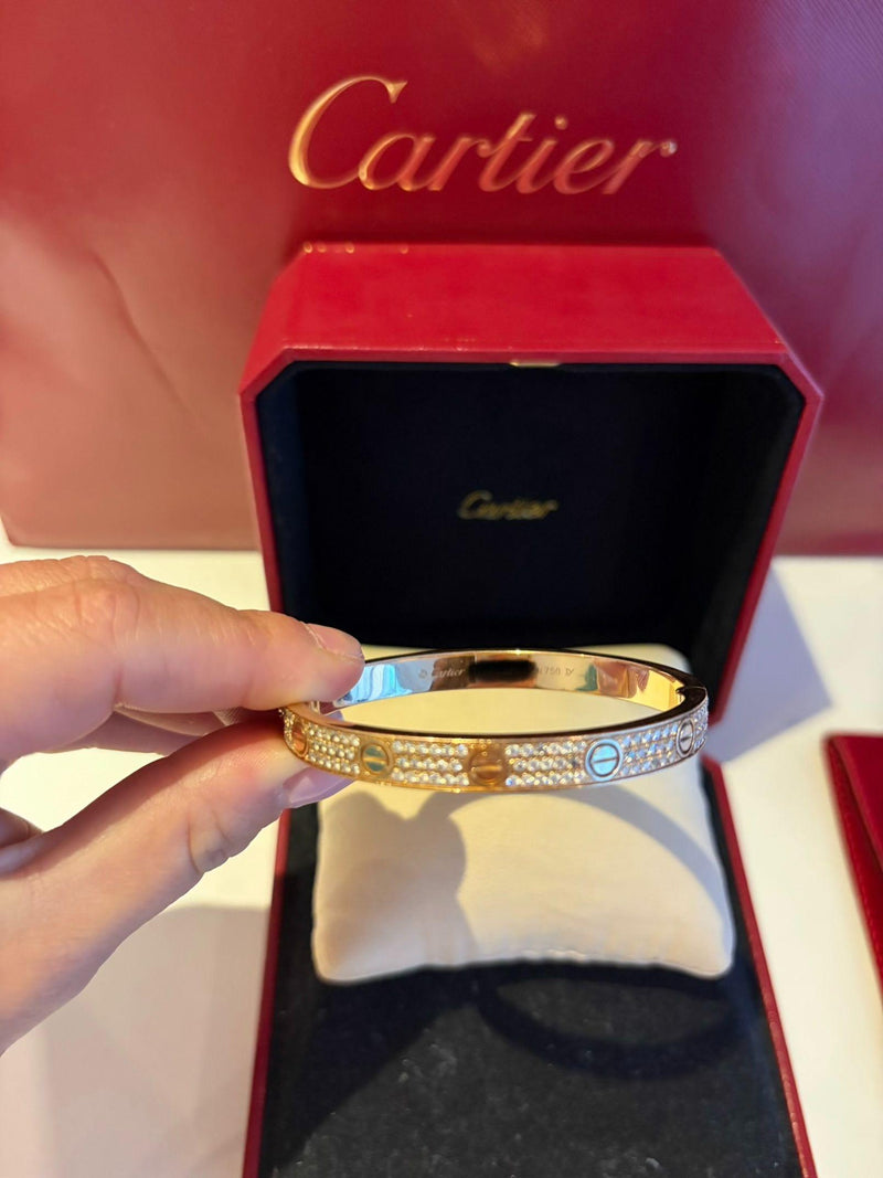 Cartier Full Pave Set Diamond Rose Gold Love Bracelet 17 with box and receipt