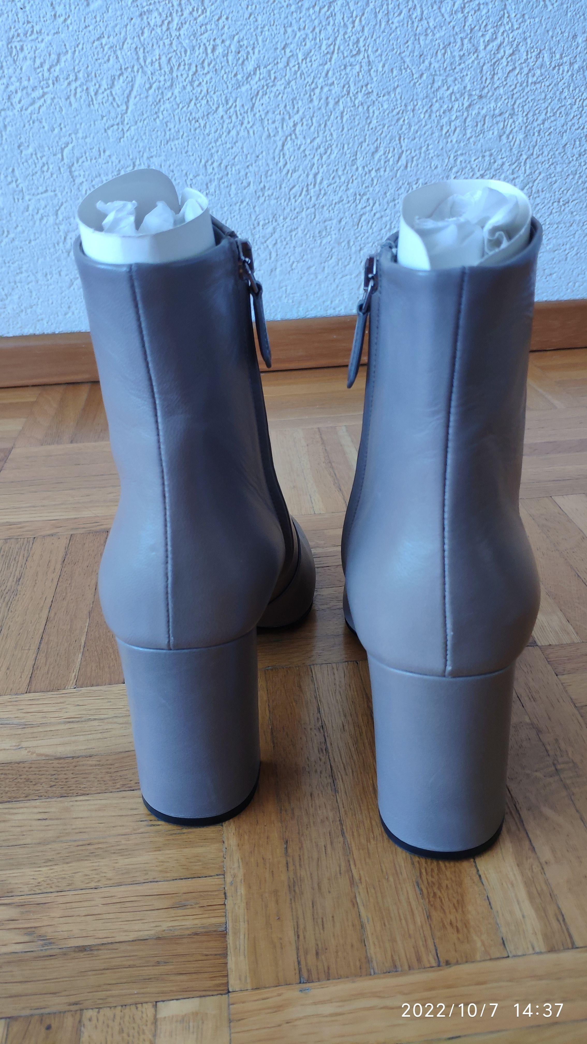 Grey Leather Heeled Ankle Boots
