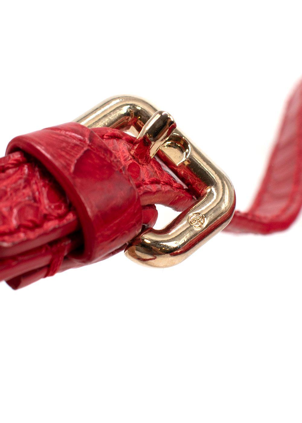 Giorgio Armani Red Crocodile Embossed Buckle Shoulder Bag