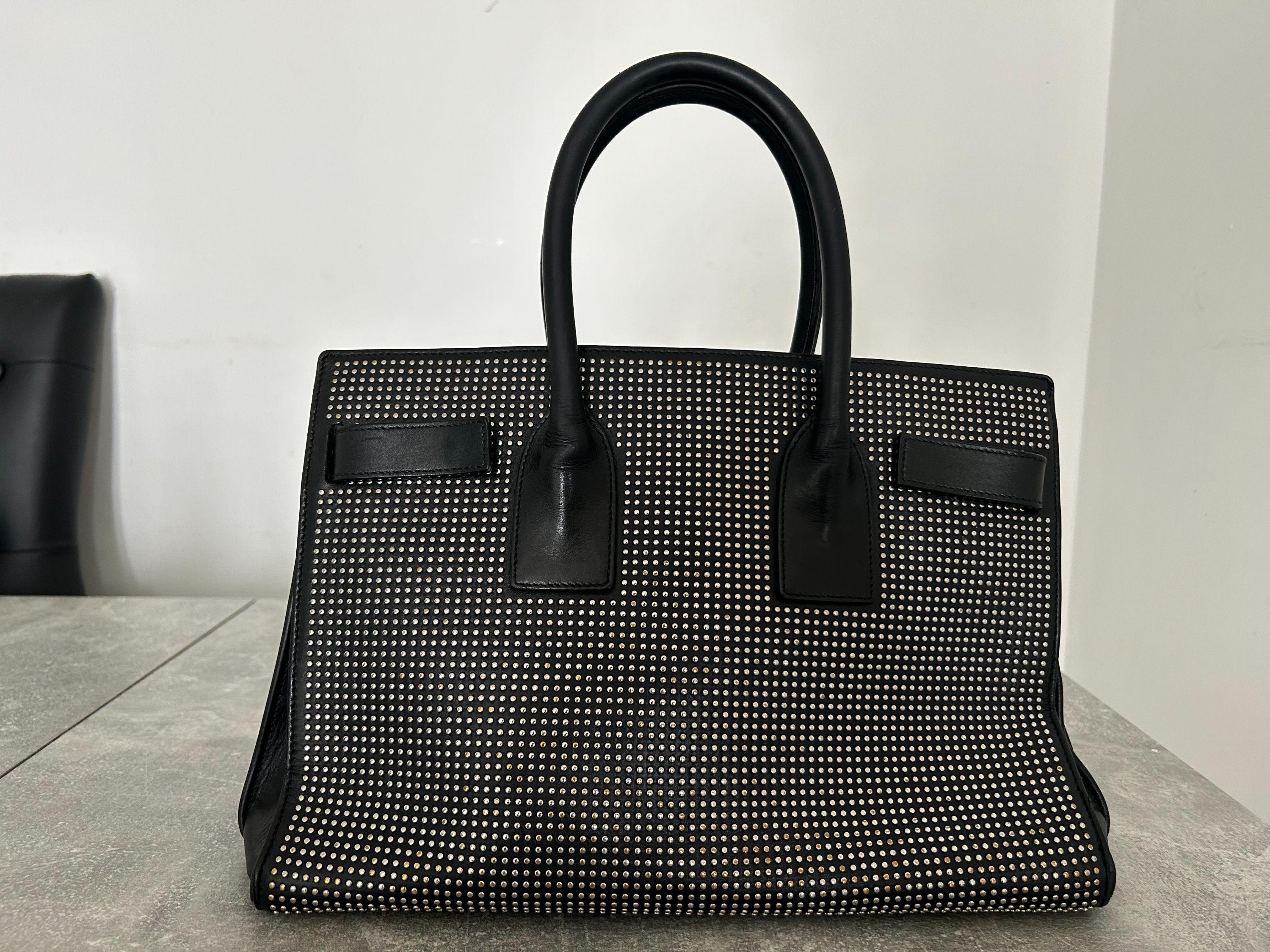 Black Leather Small Studded Sac de Jour Tote Bag