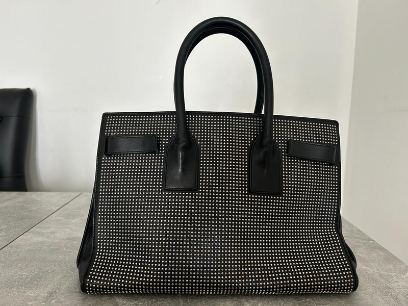 Black Leather Small Studded Sac de Jour Tote Bag