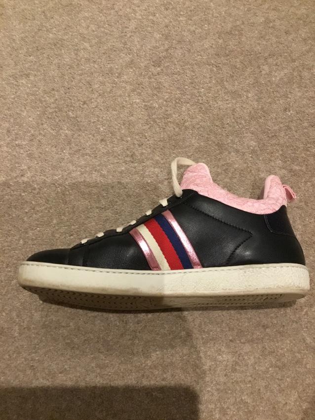 Gucci pink web lace black leather trainers
