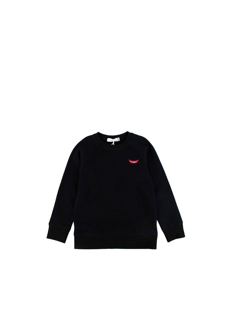 Kids 6A Black Cotton Sweatshirt With Embroidered Mouth