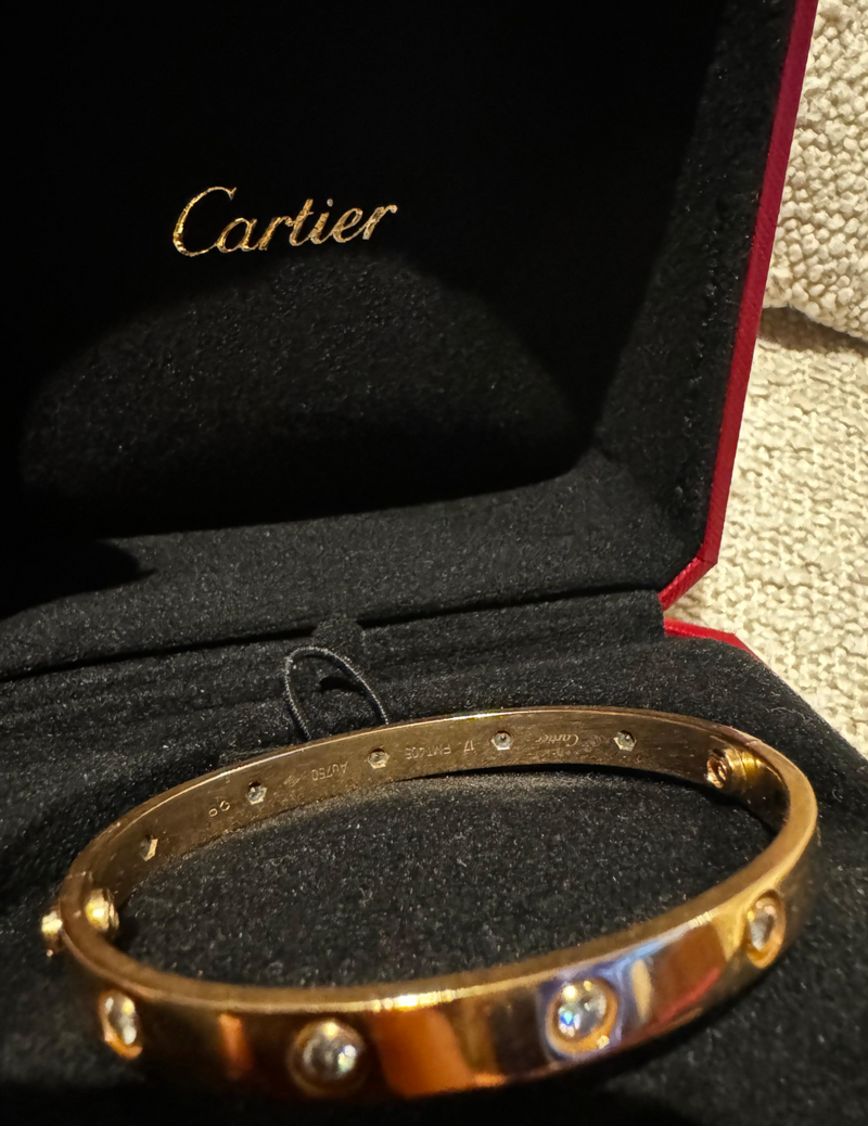 Cartier Rose Gold Bracelet 10 Diamonds size 17