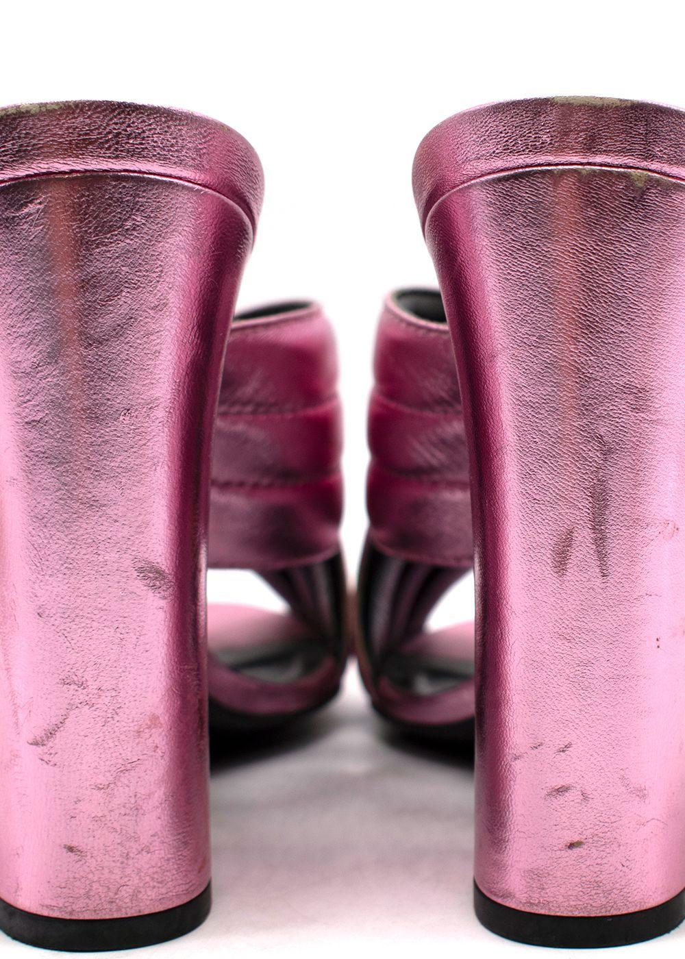 Gucci Pink Metallic Leather Sylvie Mules