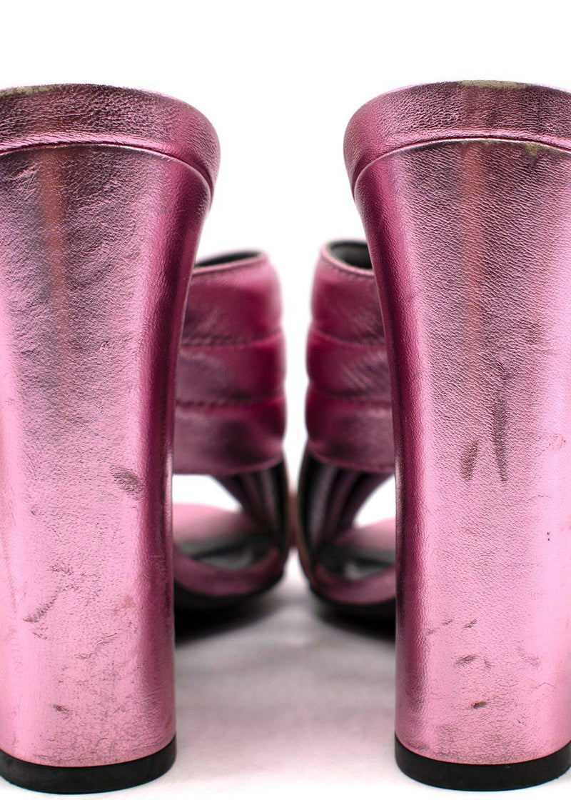 Gucci Pink Metallic Leather Sylvie Mules