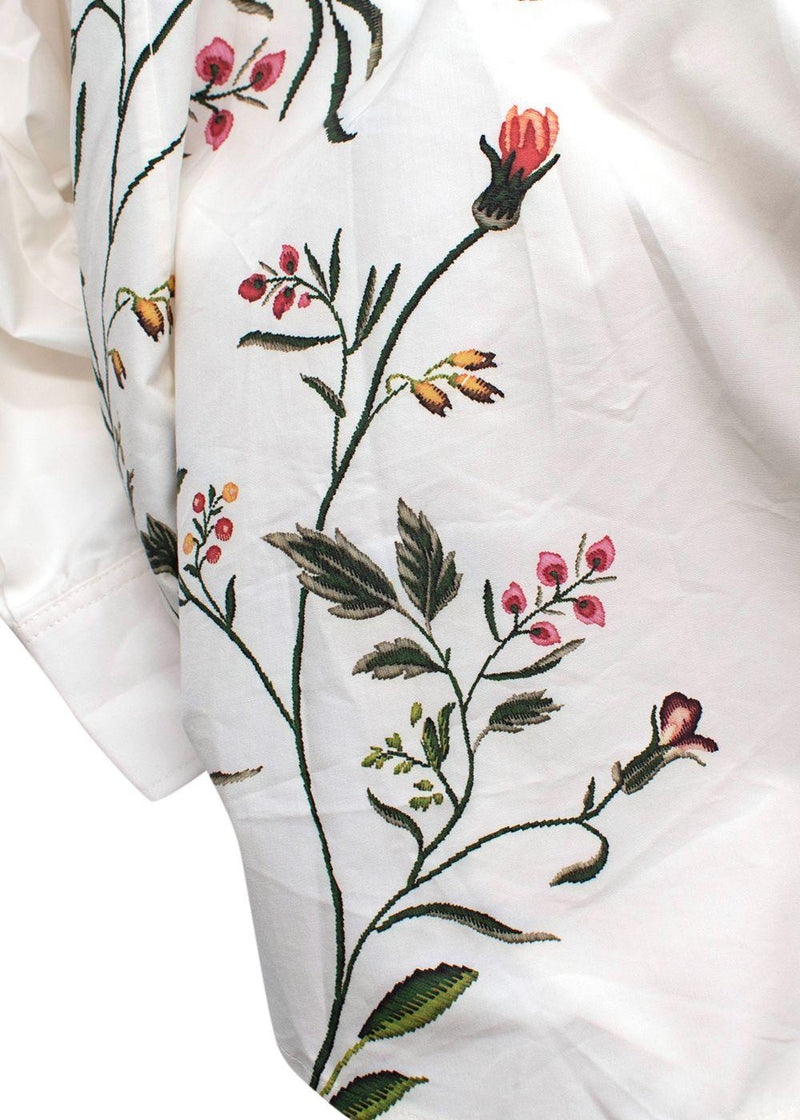 Dior White Floral Embroidered Collarless Shirt