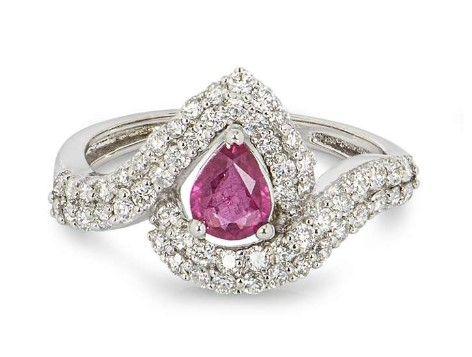 18ct White Gold Diamond & Ruby Ring - Size 52.5
