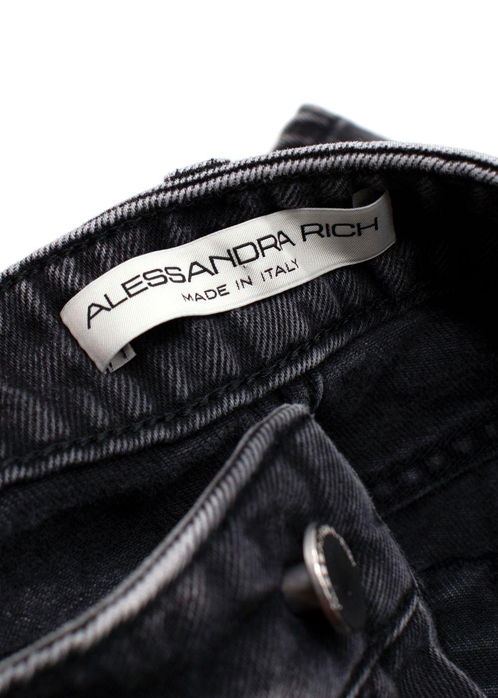 Alessandra Rich Washed Black Denim Mini Skirt
