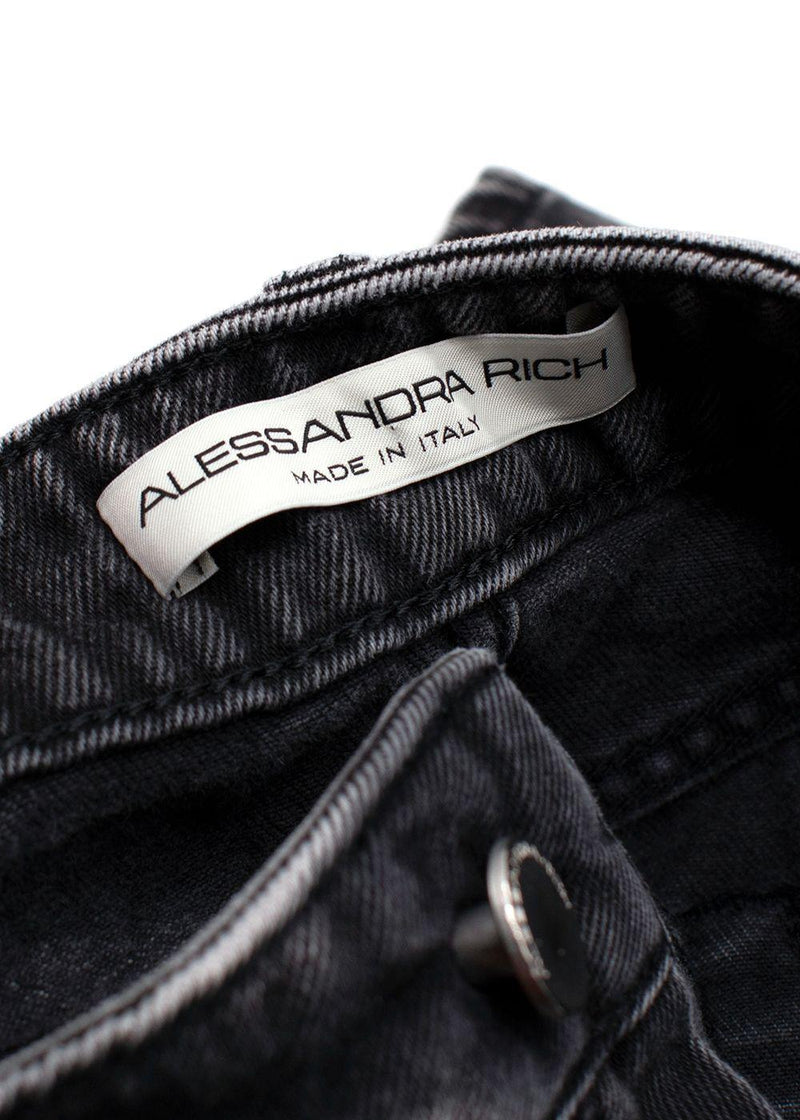 Alessandra Rich Washed Black Denim Mini Skirt