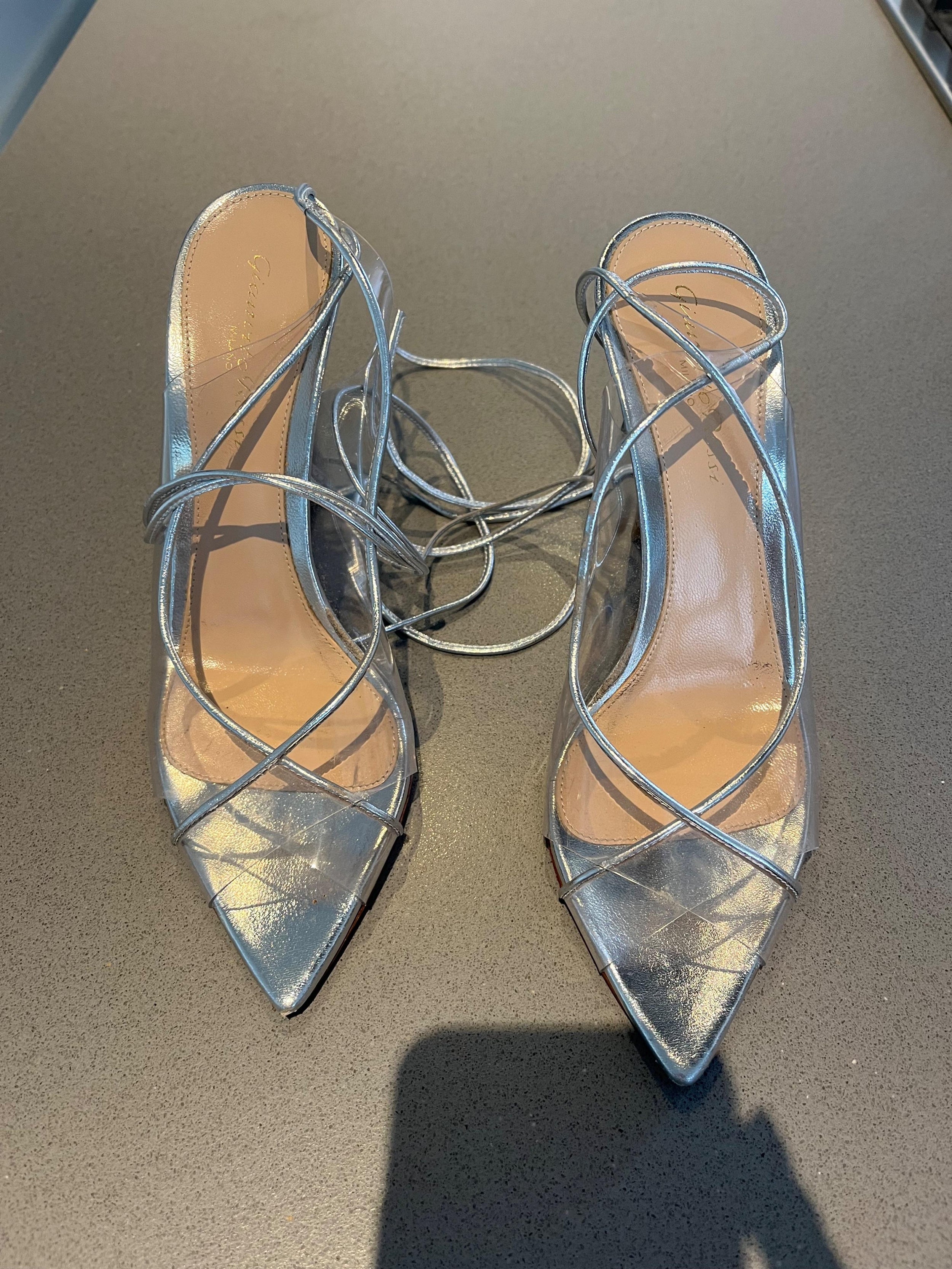 Denise Ankle Wrap Silver Plexi Pumps