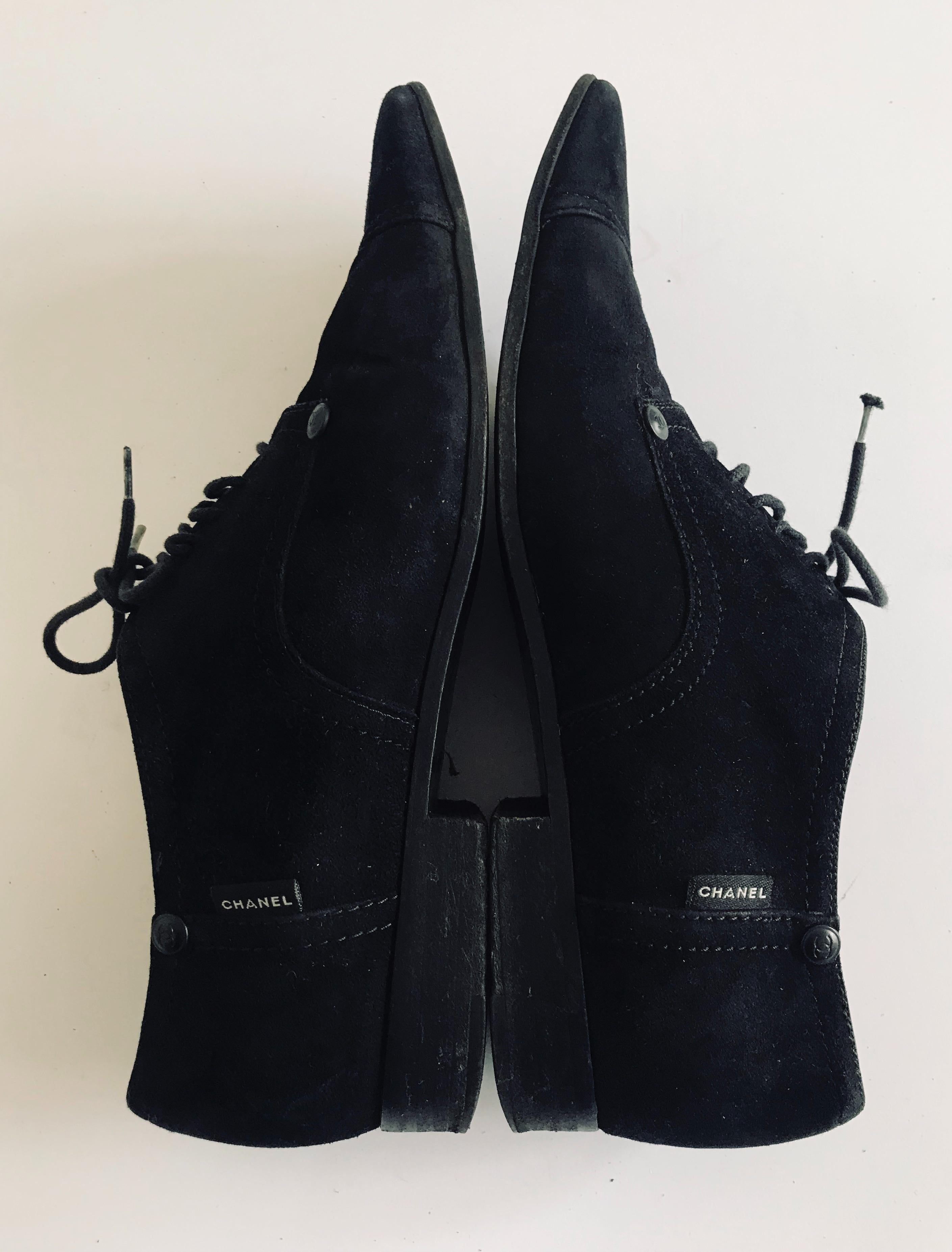 Vintage Black Suede Point Toe Oxford Shoes