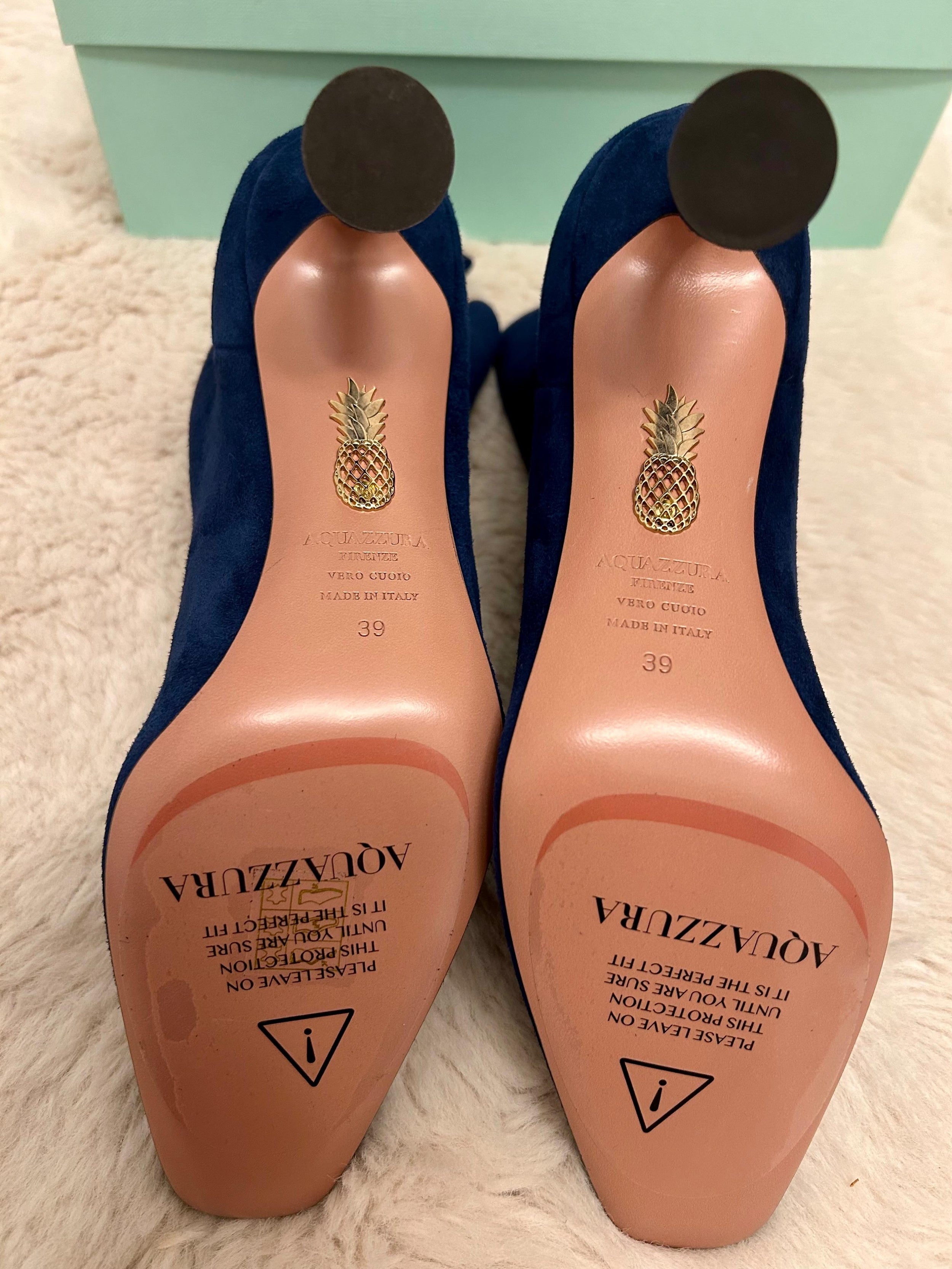 Aquazzura Blue Suede Amore Bootie 75