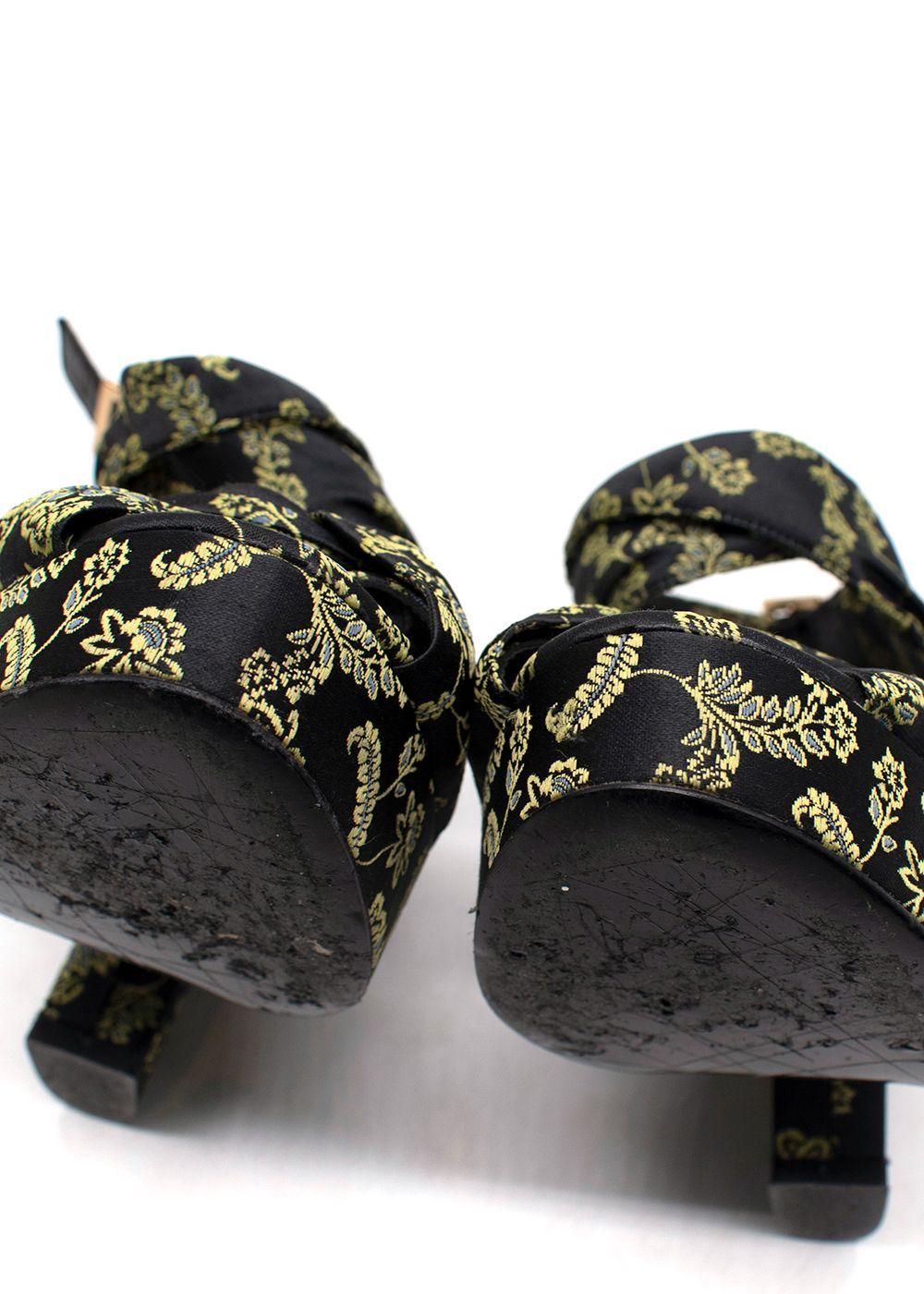 Erdem Black and Green Brocade Platform Sandals