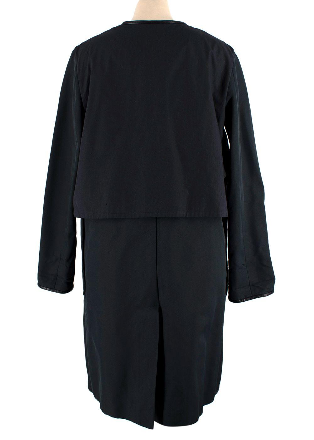 Celine Navy and Black Leather Trim Longline Jacket