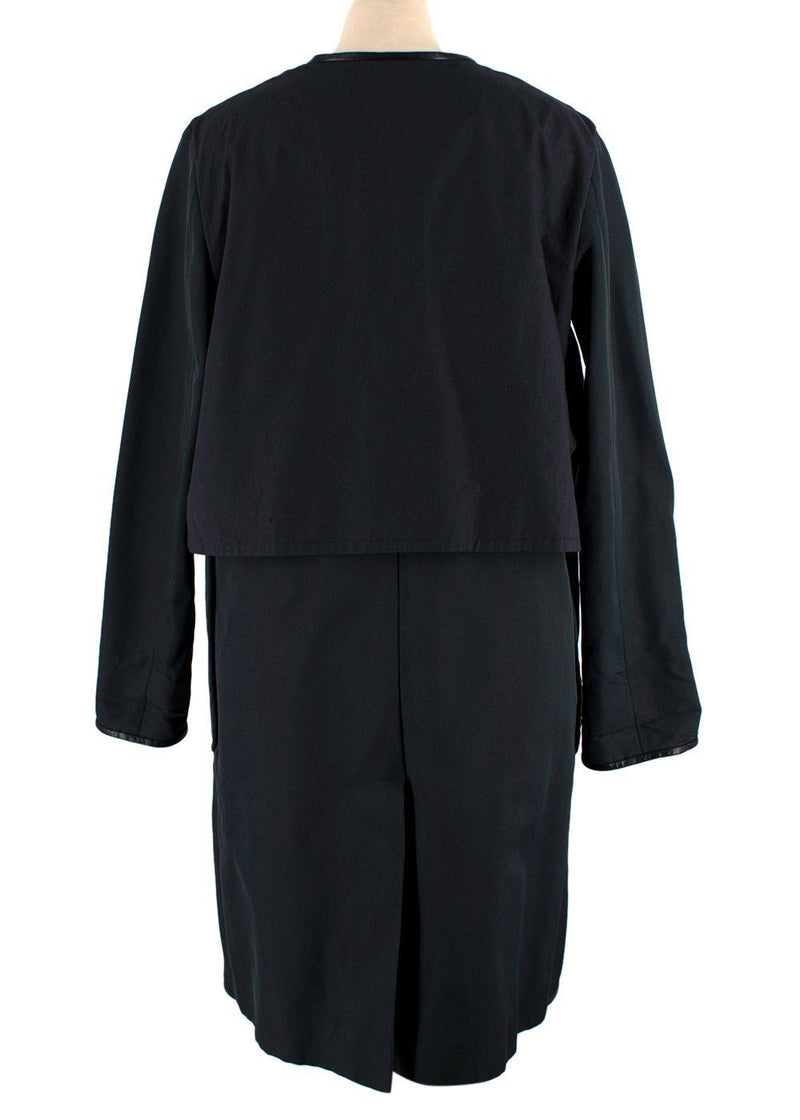 Celine Navy and Black Leather Trim Longline Jacket