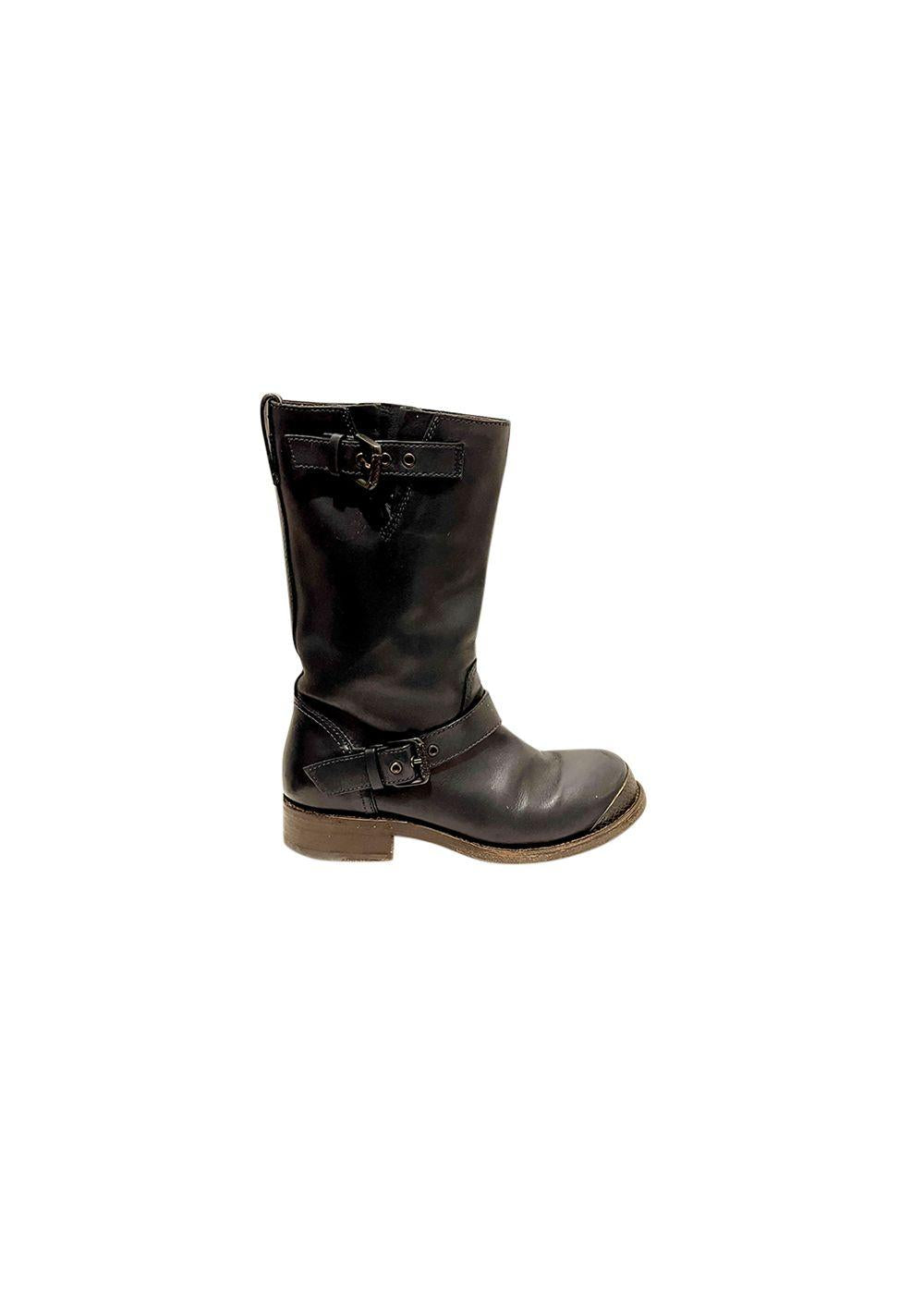 Navy Leather Biker Boots