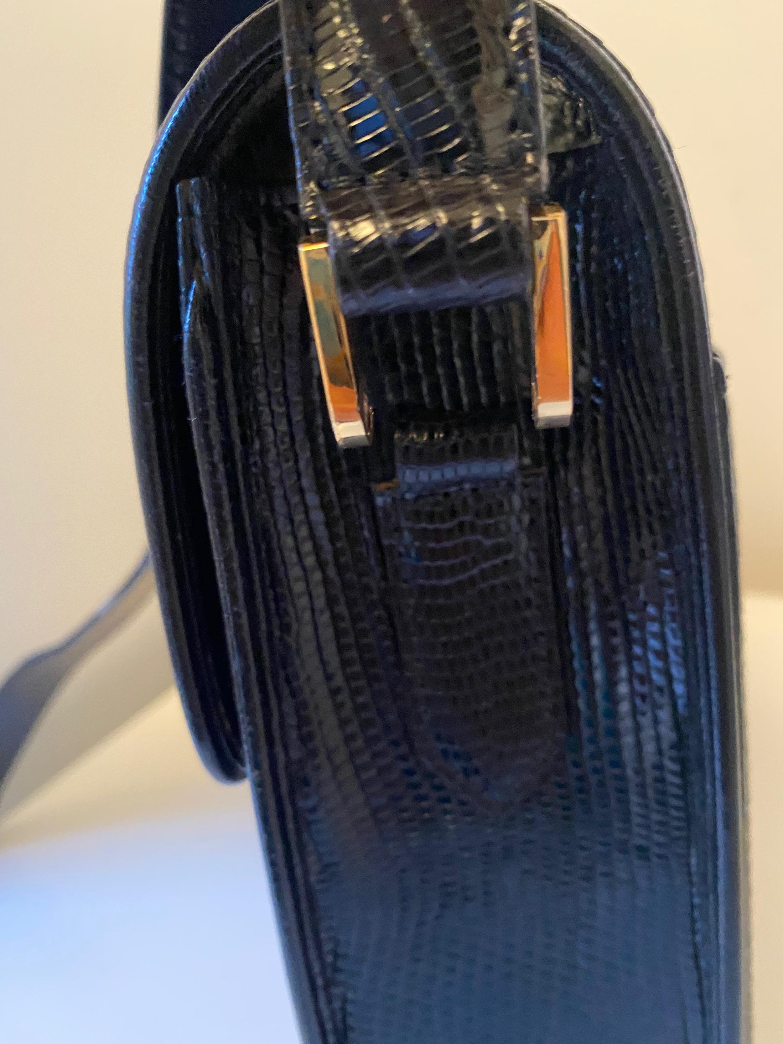 Vintage Black Lizard Embossed Patent Leather Bag