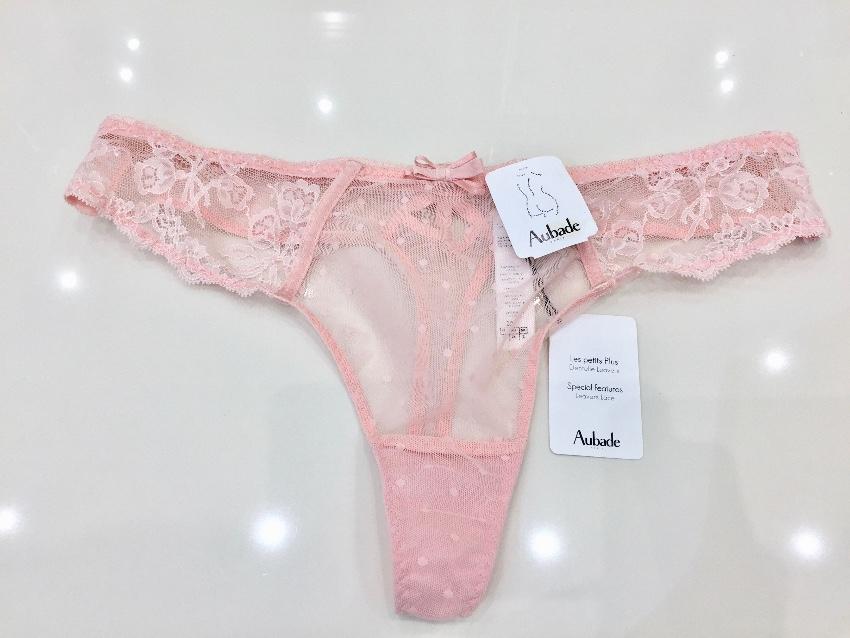 Aubade Paris Sugar Pink Leavers Lace Half Cup Bra & Tanga Set