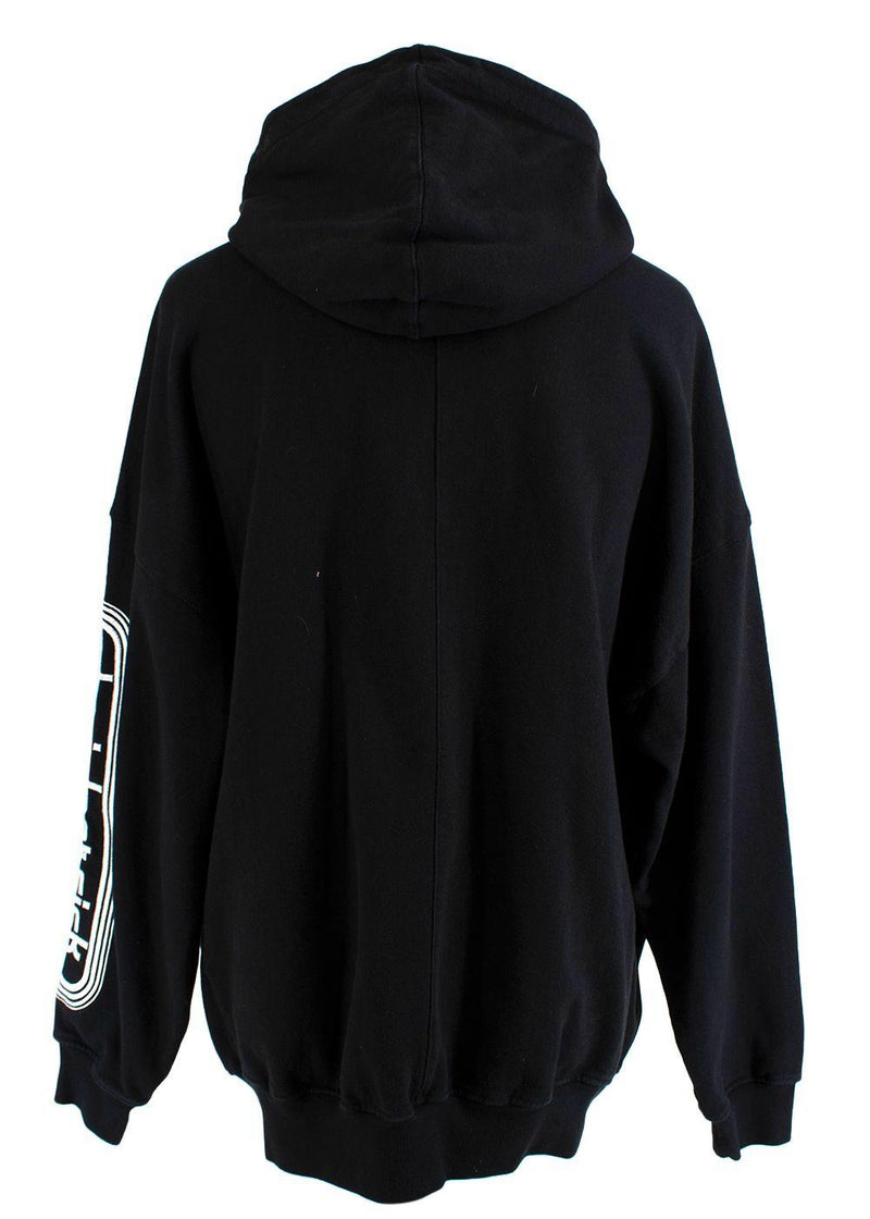 Black cotton jersey logo embroidered hoodie