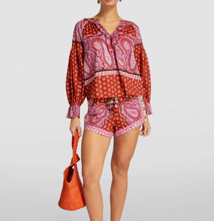 Botech Kaleido Ruffled Cotton-Linen Tunic Top