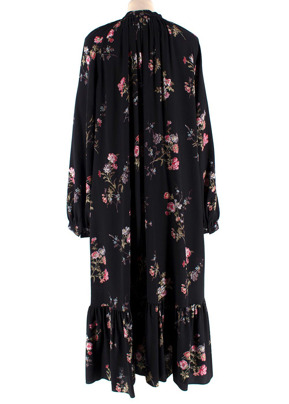 Celine Black Floral Print Silk MaixDress