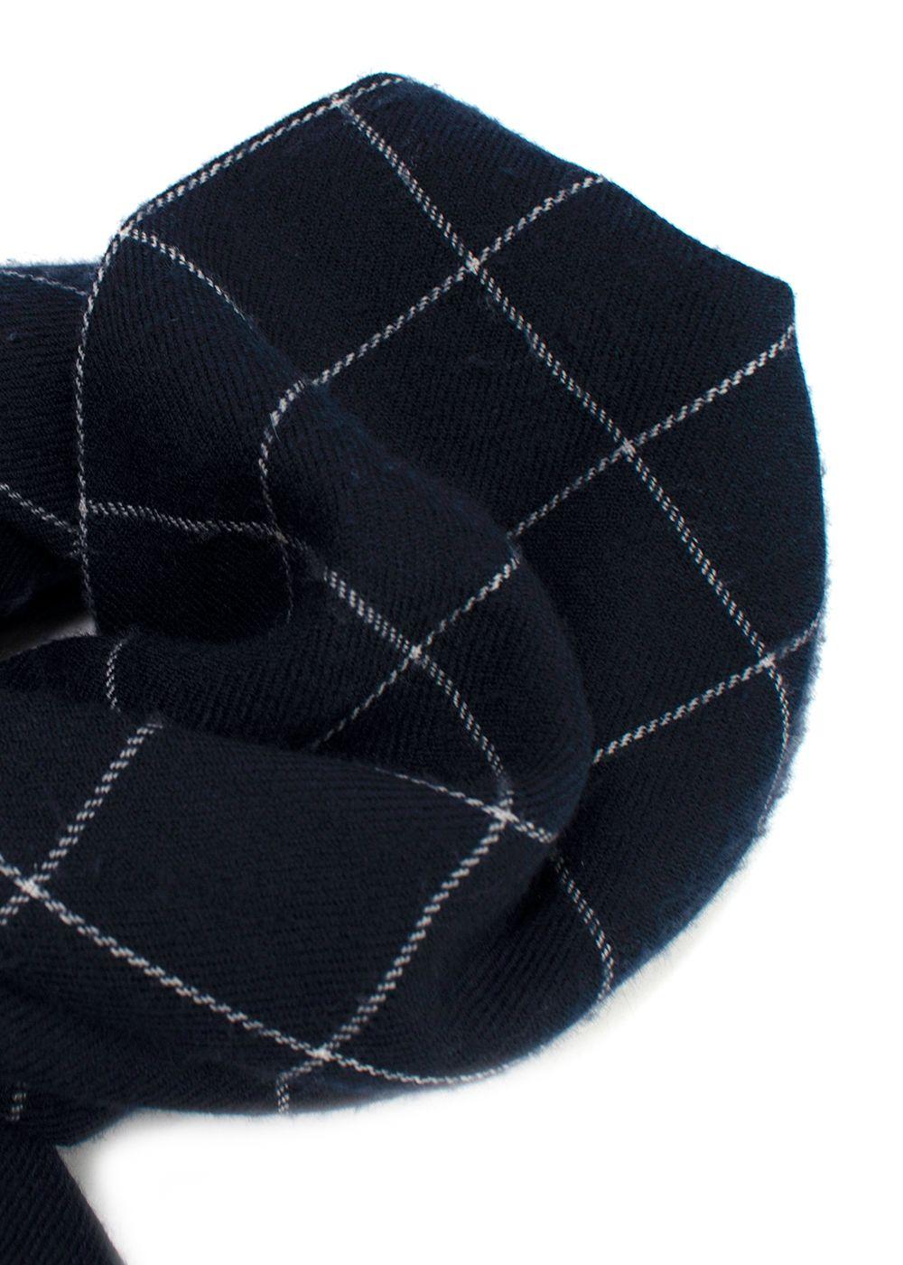 Bespoke Navy Check Cashmere Blend Scarf
