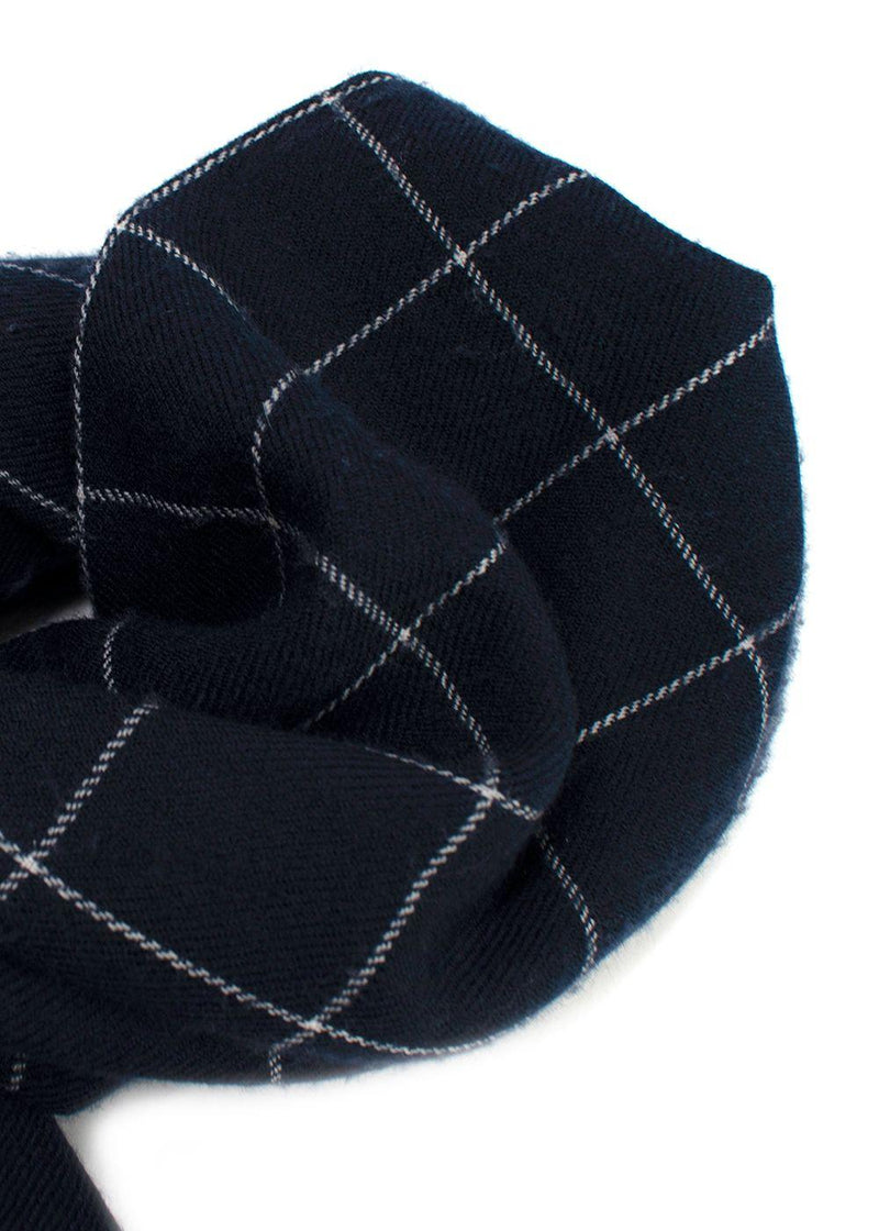 Bespoke Navy Check Cashmere Blend Scarf