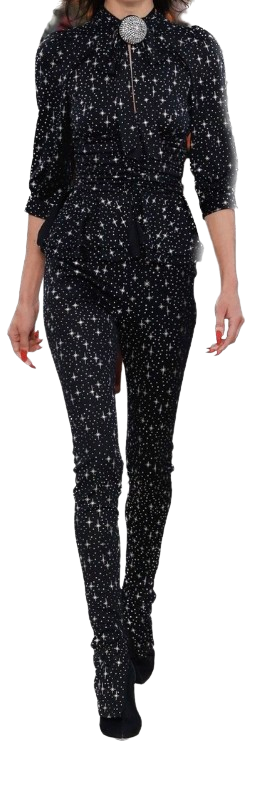 Balenciaga Runway Black Spandex Sparkle Print Top & Pants