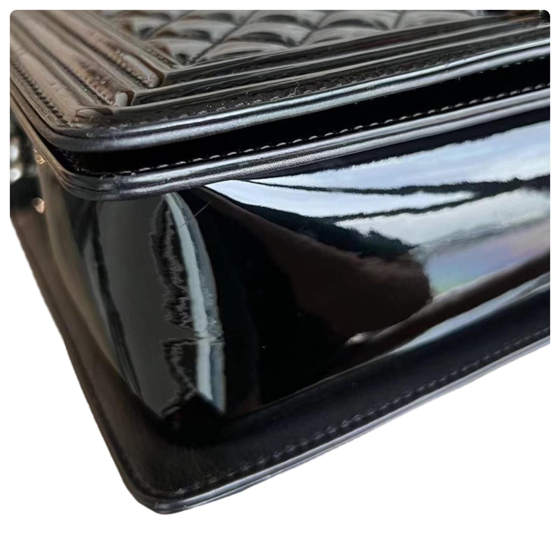 Black Patent Medium Boy Bag
