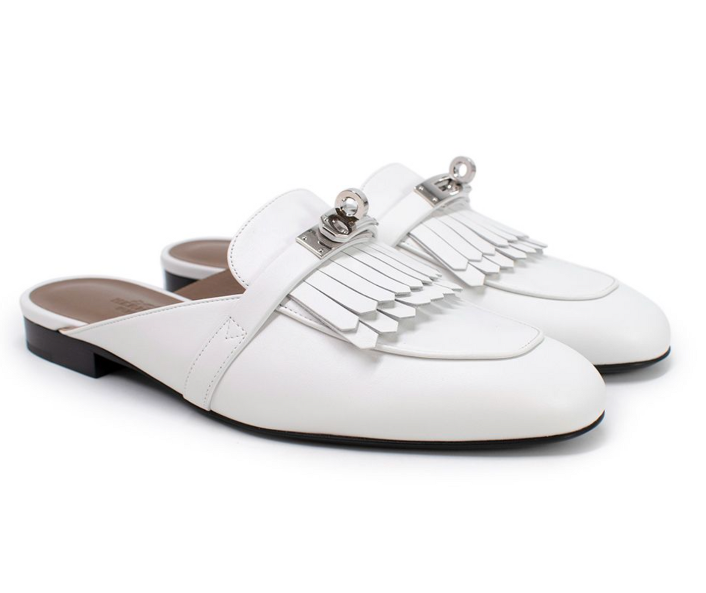 Hermes White Calfskin Oz Mules