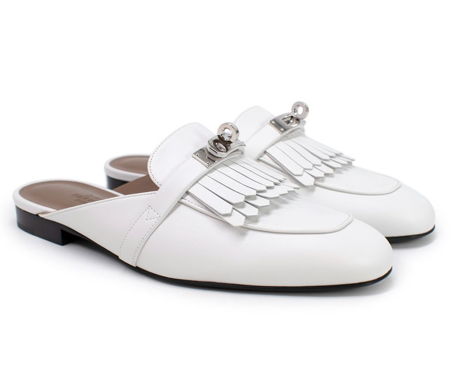 Hermes White Calfskin Oz Mules