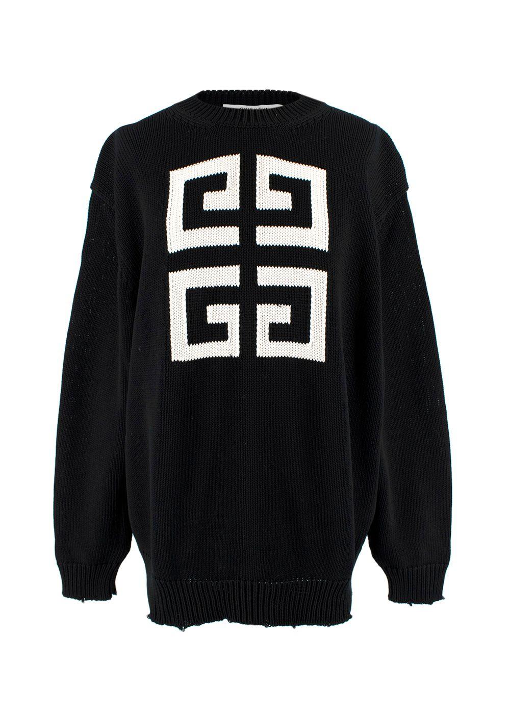 Givenchy Black Distressed Knitted Oversize Logo Jumper