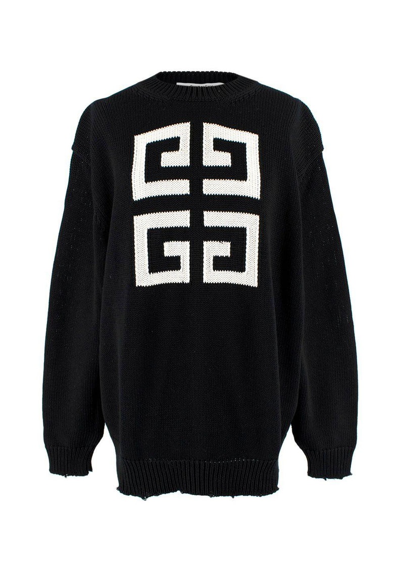 Givenchy Black Distressed Knitted Oversize Logo Jumper