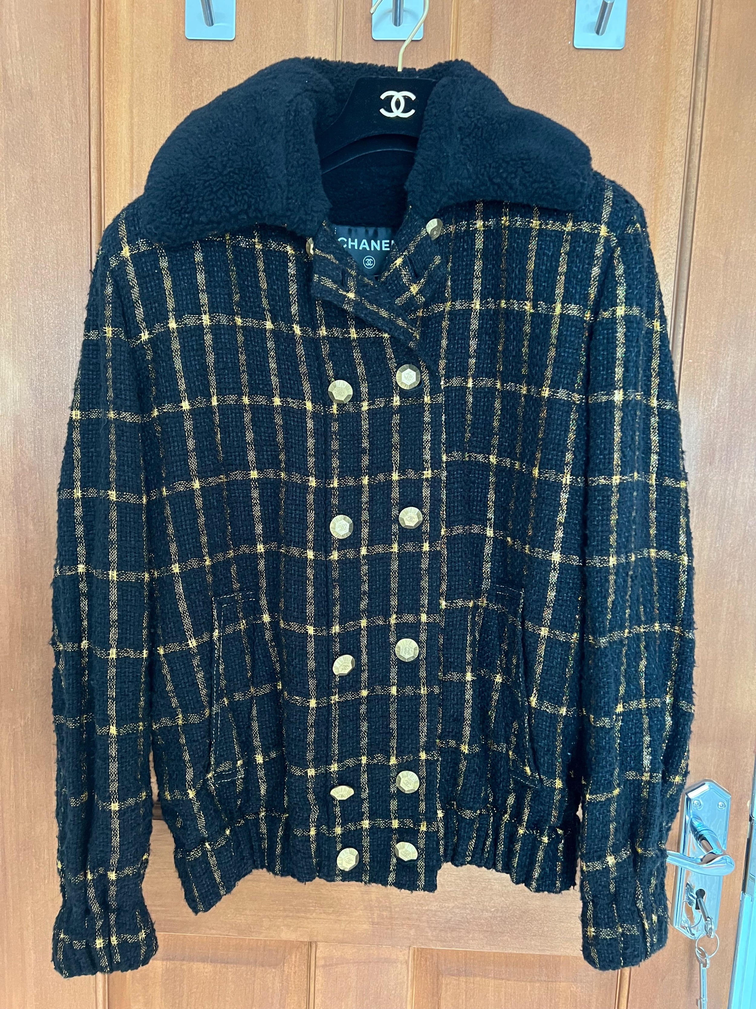 Black And Gold Wool Bomber Jakcet