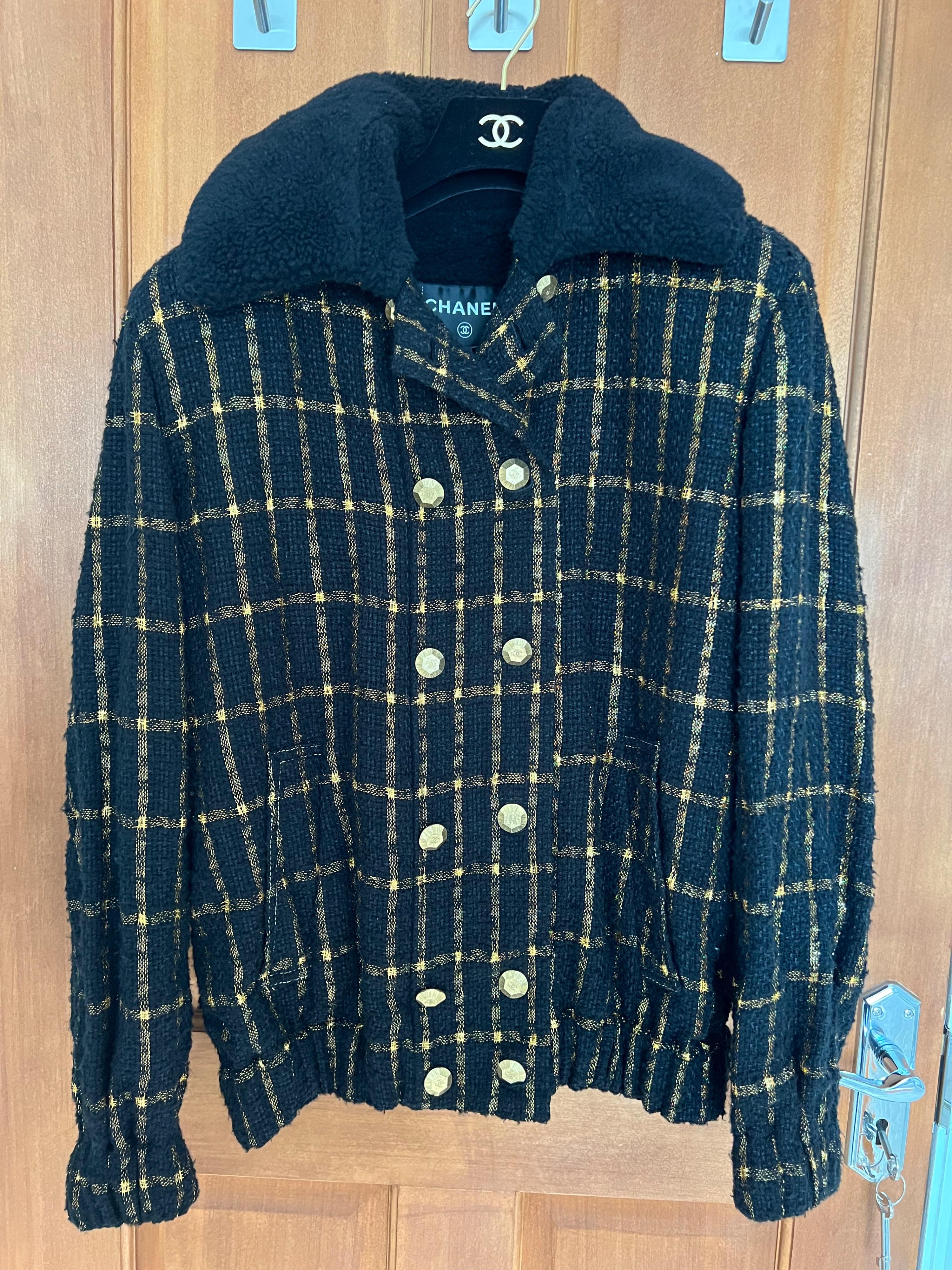 Black And Gold Wool Bomber Jakcet