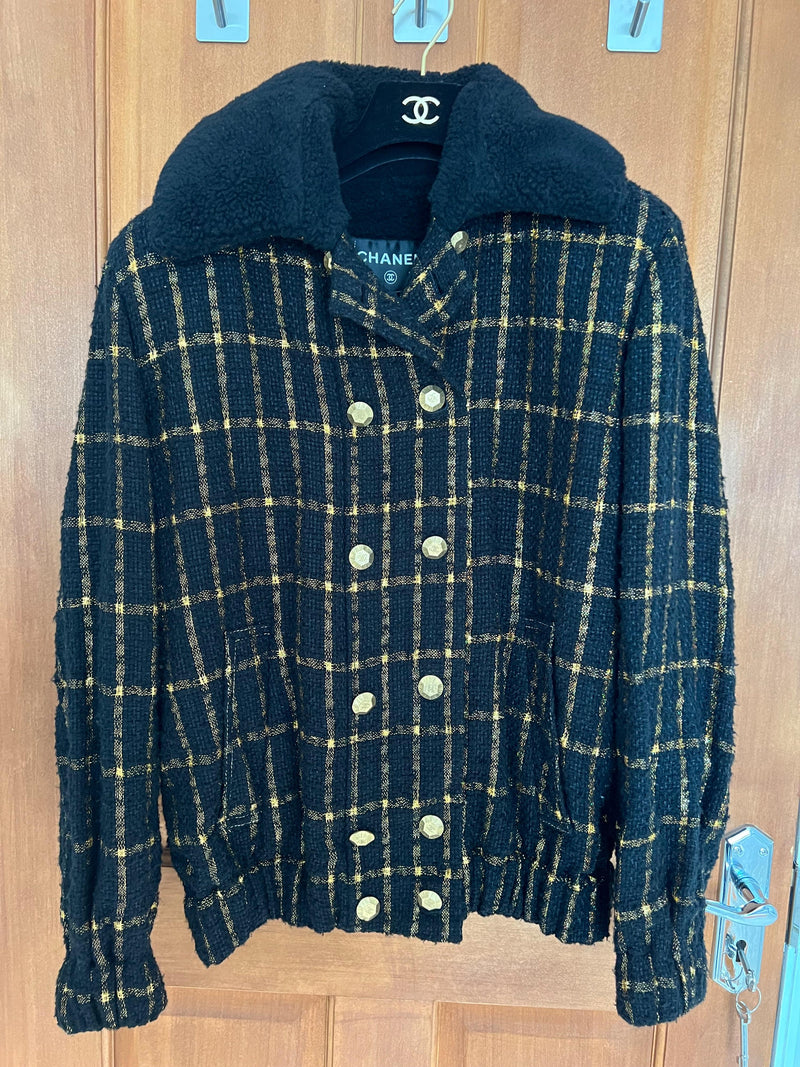Black And Gold Wool Bomber Jakcet