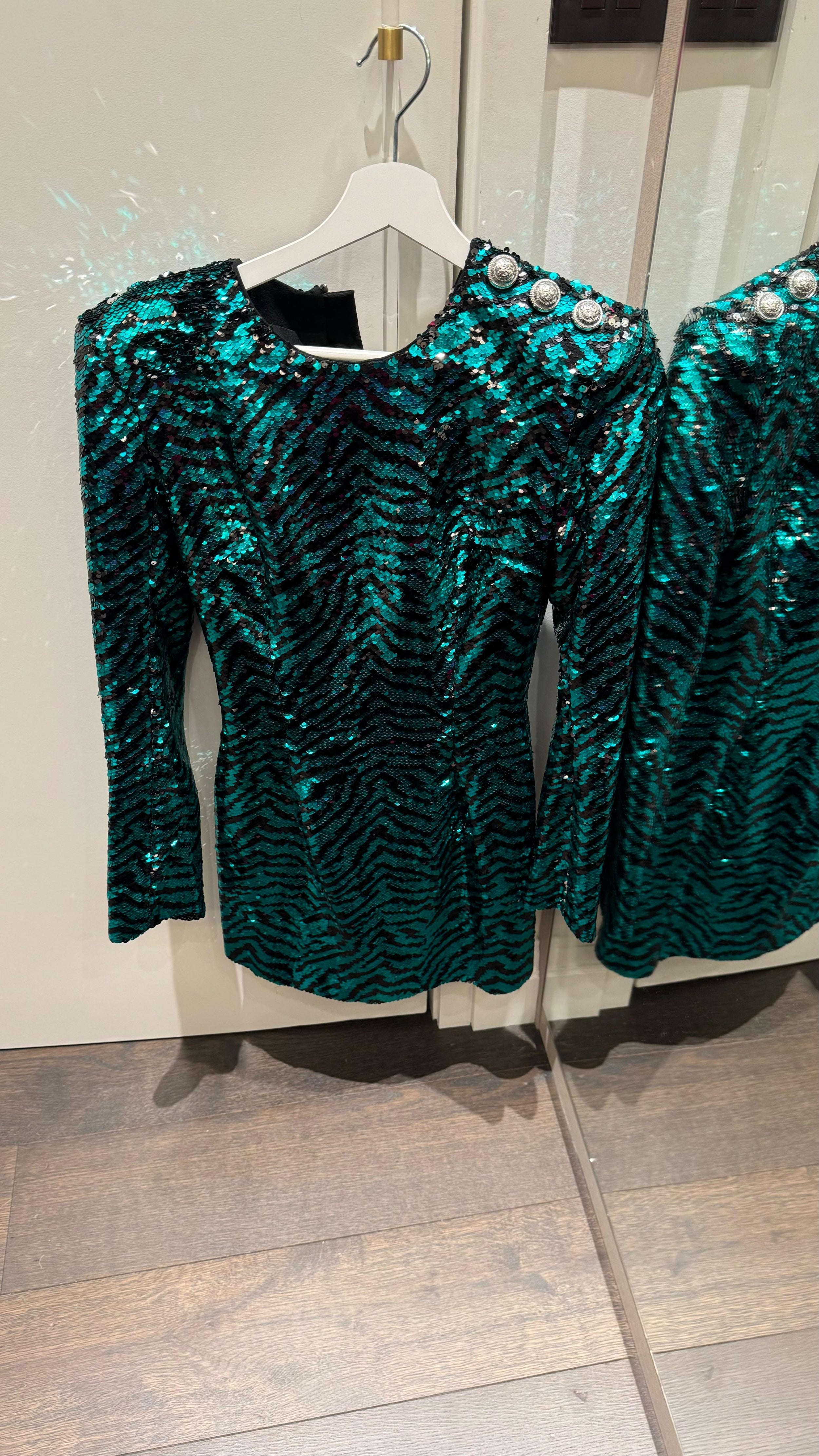 Balmain Green Sequin Mini Dress
