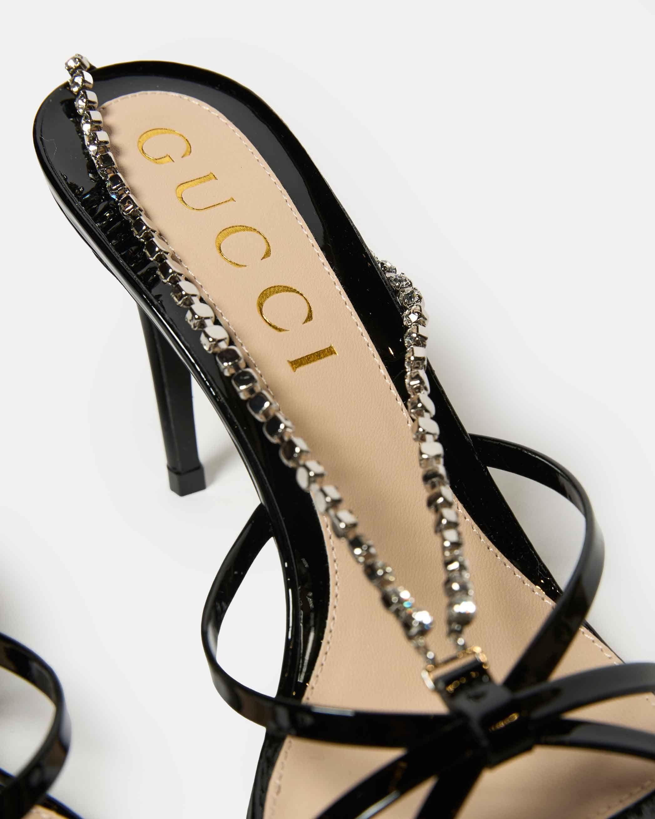 Gucci Patent And Crystal Sandals