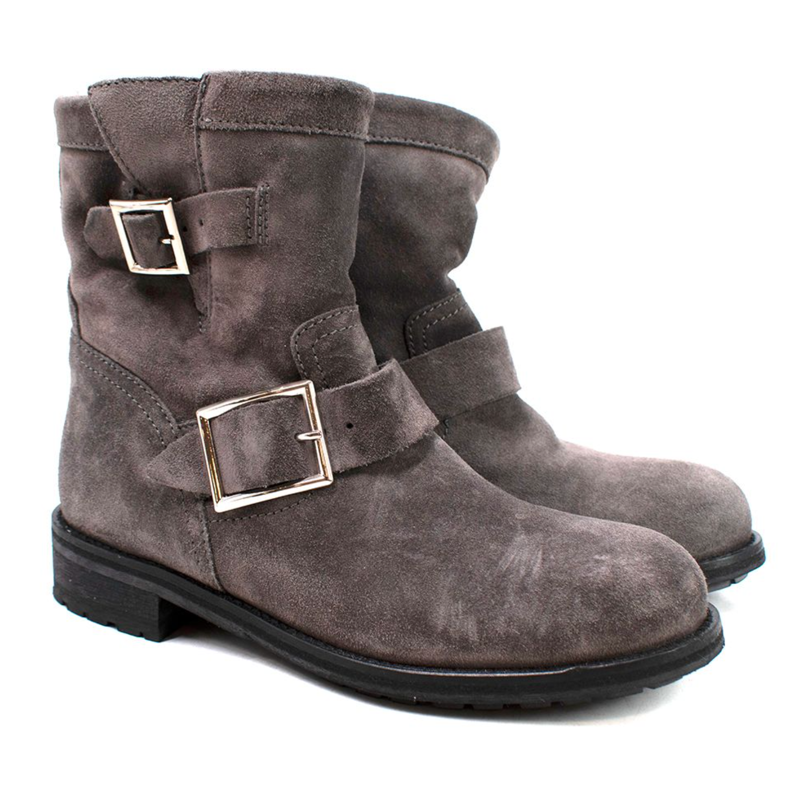 Jimmy Choo Grey Suede Youth II Buckled Suede Ankle Boots
