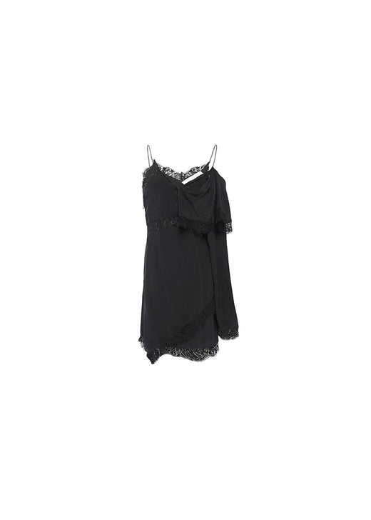 Black silk & lace one shoulder dress