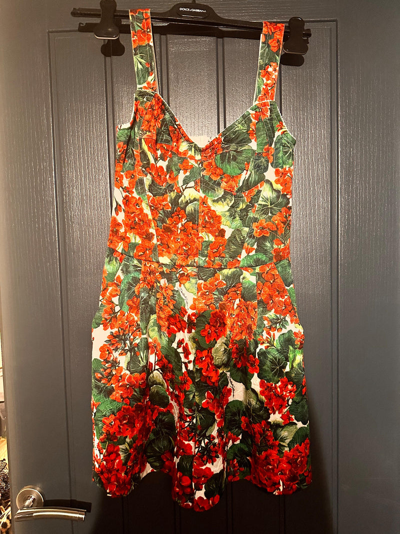 Red Geranium Printed Cotton Blend Playsuit