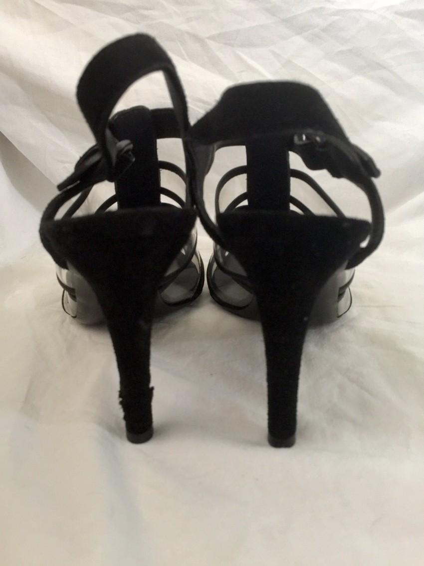 Bottega Veneta black leather transparent heeled sandals