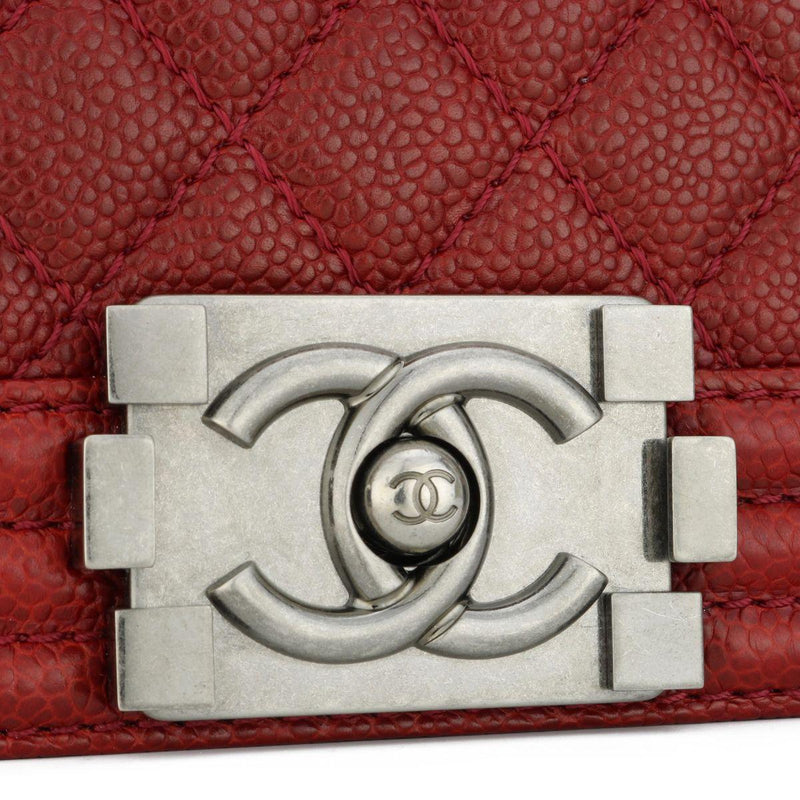 Chanel Red Caviar Leather Medium Boy Bag
